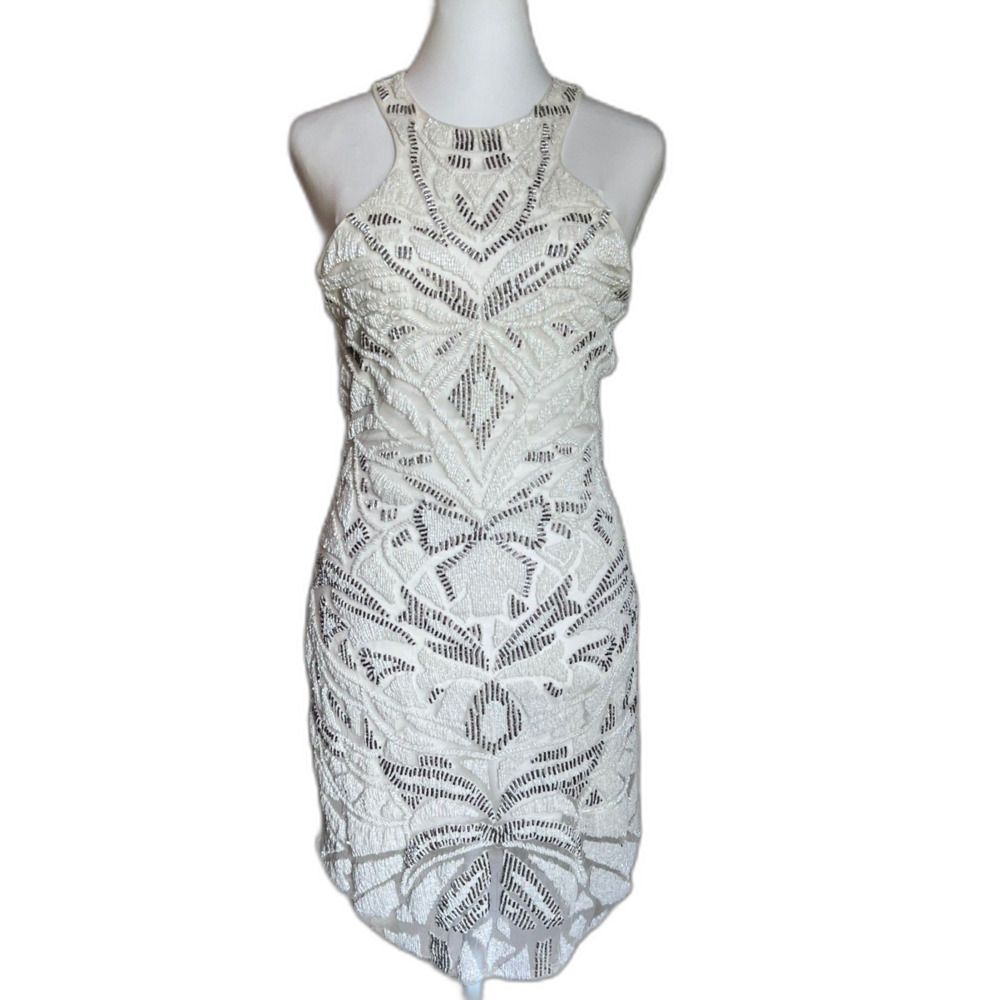 Parker Sequin Mariah Bodycon White Beaded Dress